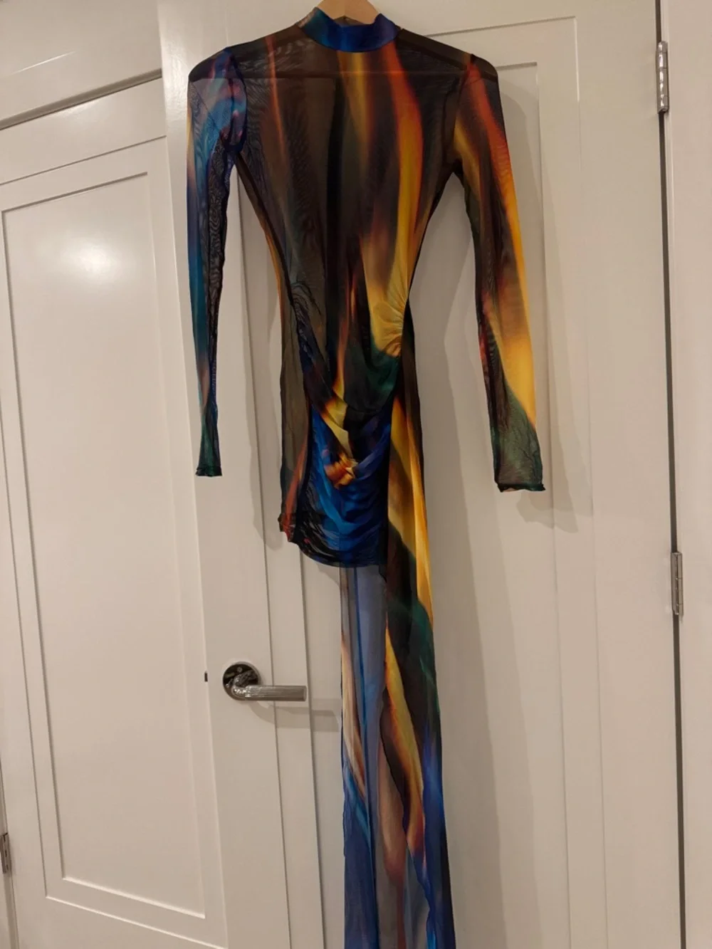 Asymmetrical Sheer Multi-Color Mesh Dress - Picture 2 of 5